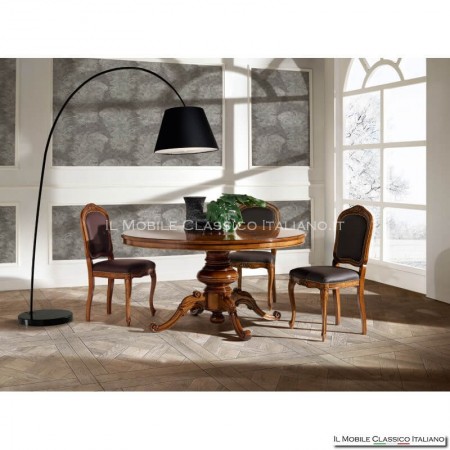 Tavolo da pranzo rotondo diametro 140 con intarsio e gambone centrale -  Mobili classici