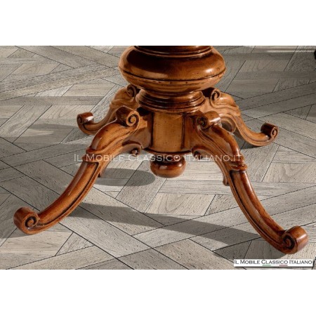 tavolo rotondo intarsiato con gambone centrale