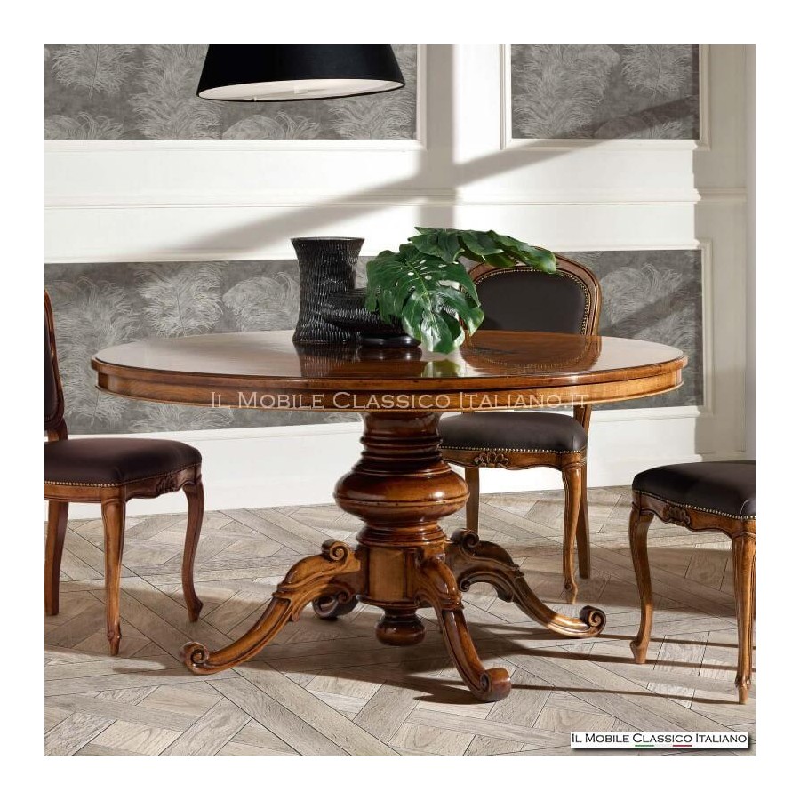 Round table with inlay and central leg 150 cm