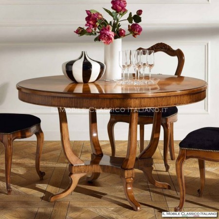 Tavolo rotondo stile inglese con intarsio spina pesce 130 cm