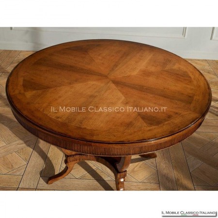 English style round table with herringbone inlay 120 cm