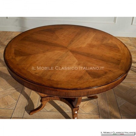 Tavolo rotondo stile inglese con intarsio spina pesce 120 cm