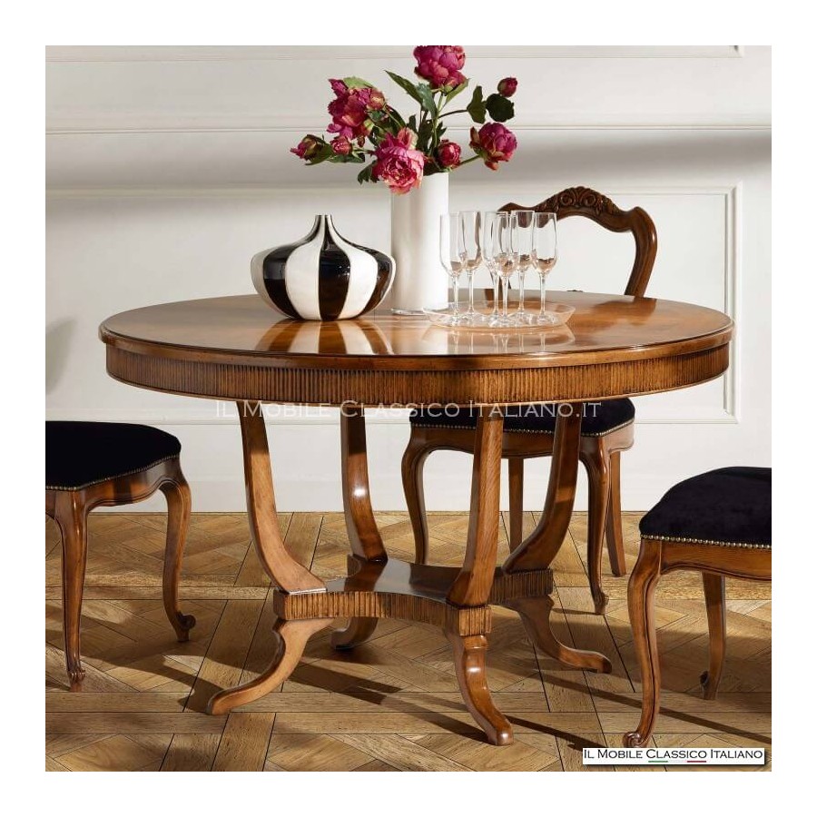 Tavolo rotondo stile inglese con intarsio spina pesce 140 cm