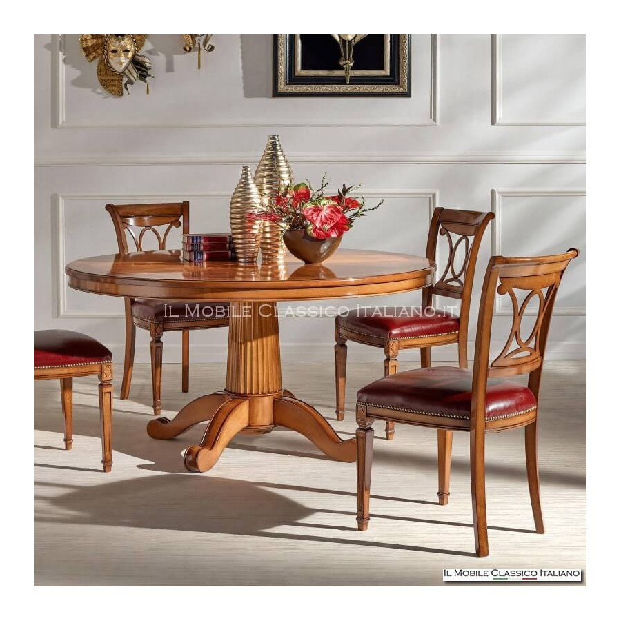 Table ronde 150 cm chevrons plateau merisier