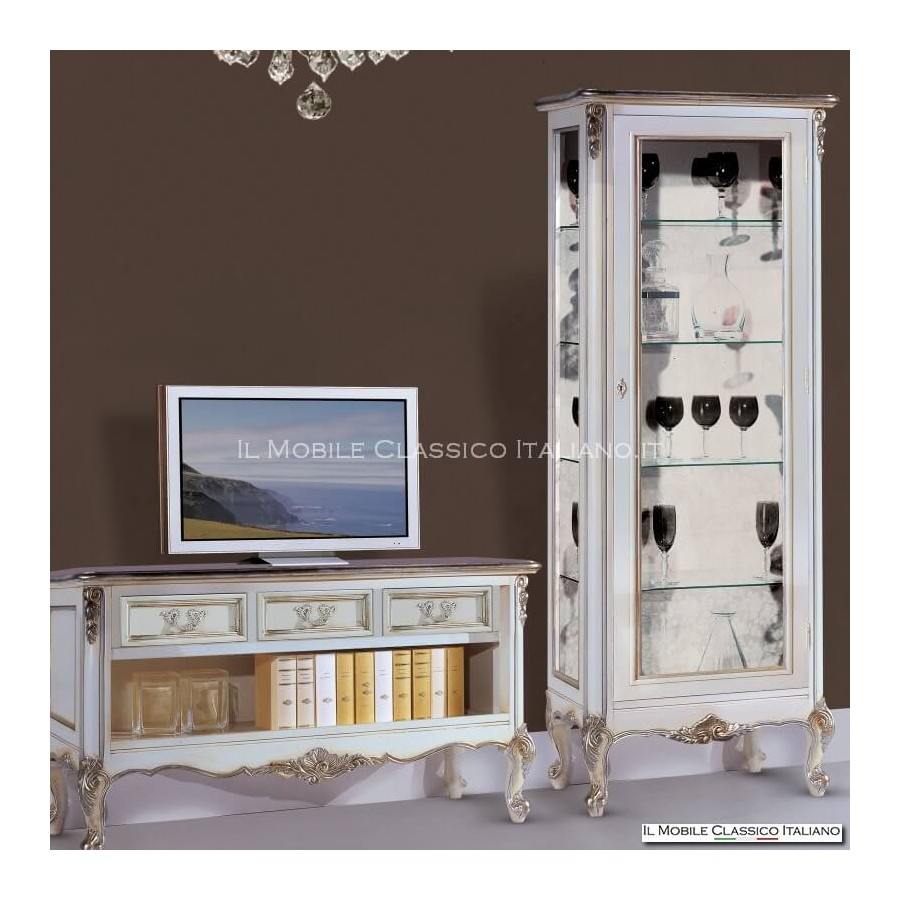 Vetrina 1 anta dx in stile provenzale con intagli