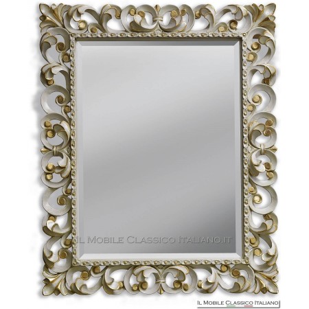 Miroir rectangulaire de style baroque 95 x 75 ivoire avec or