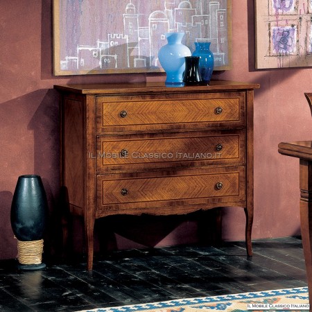 Comocino intarsiato in noce classico 3 cassetti