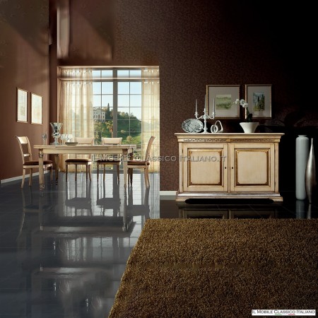 Ivory lacquered sideboard with gold leaf decorations - The Italian Classic Furniture