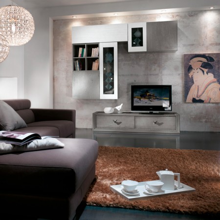 Parete sospesa soggiorno moderna in frassino