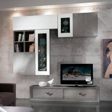 Mur suspendu de salon moderne en frêne