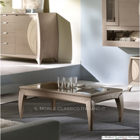 Mesa de centro rectangular con tapa de cristal